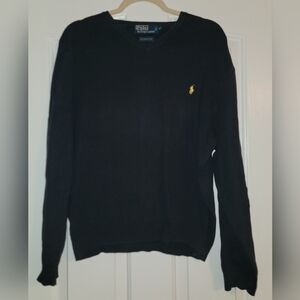 Polo by Ralph Lauren Blue Label Navy V-Neck Sweater with Yellow Pony